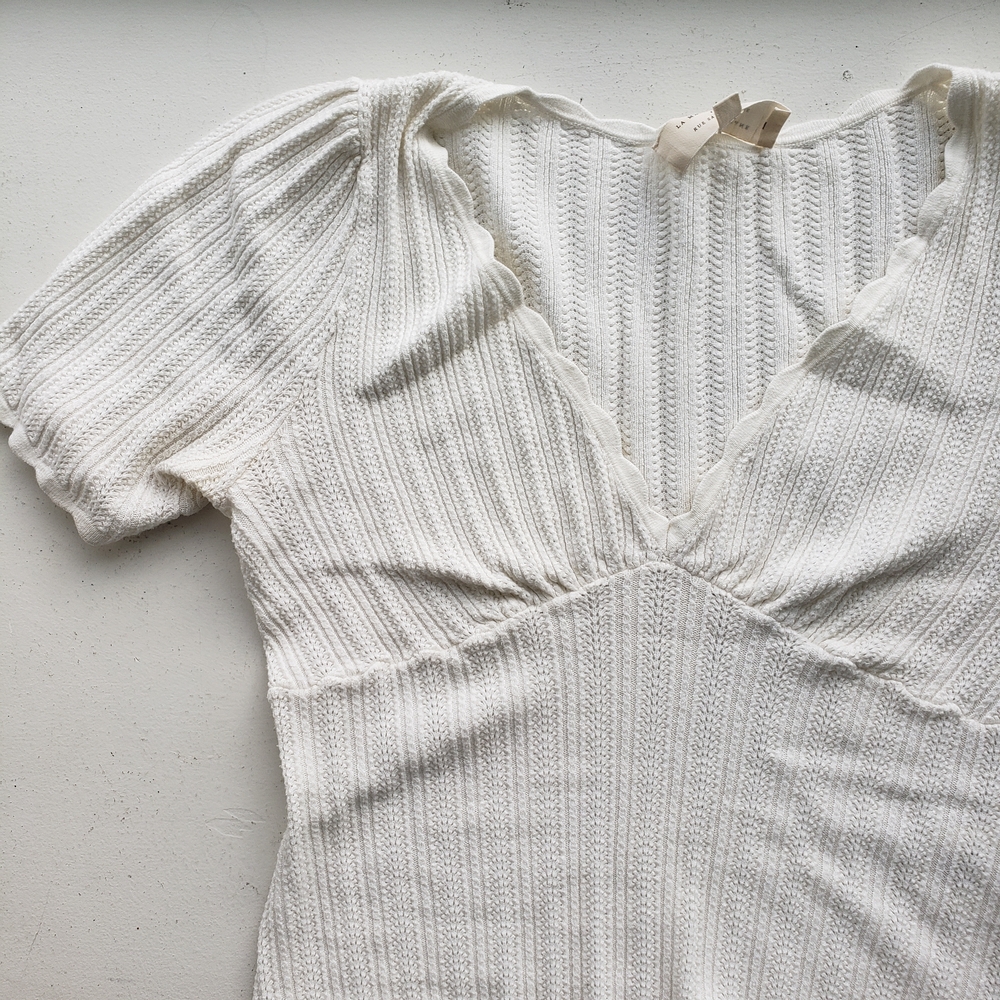 Sezane Cloe Jumper Medium Women's White Ribbed V Neck Top Blouse Shirt #20 - Picture 8 of 13